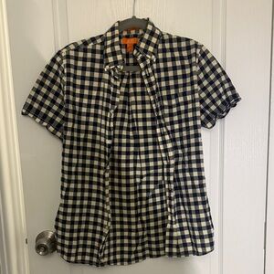Joe Fresh Short Sleeve Blue and Pastel Yellow Plaid Button-Down Shirt Slim Fit